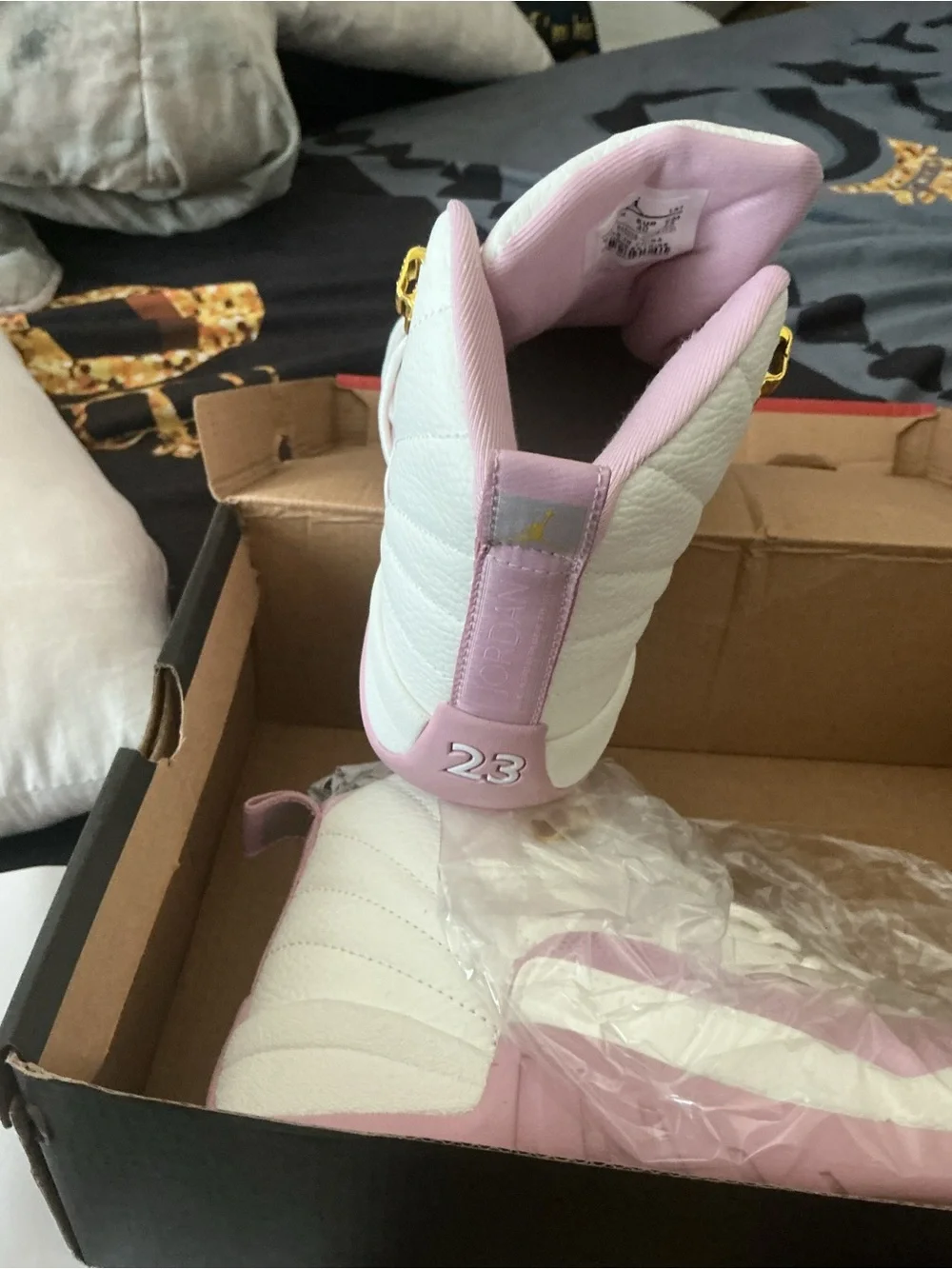 Jordan Women’s High-Top Sneakers in White, Light Pink & Gold
